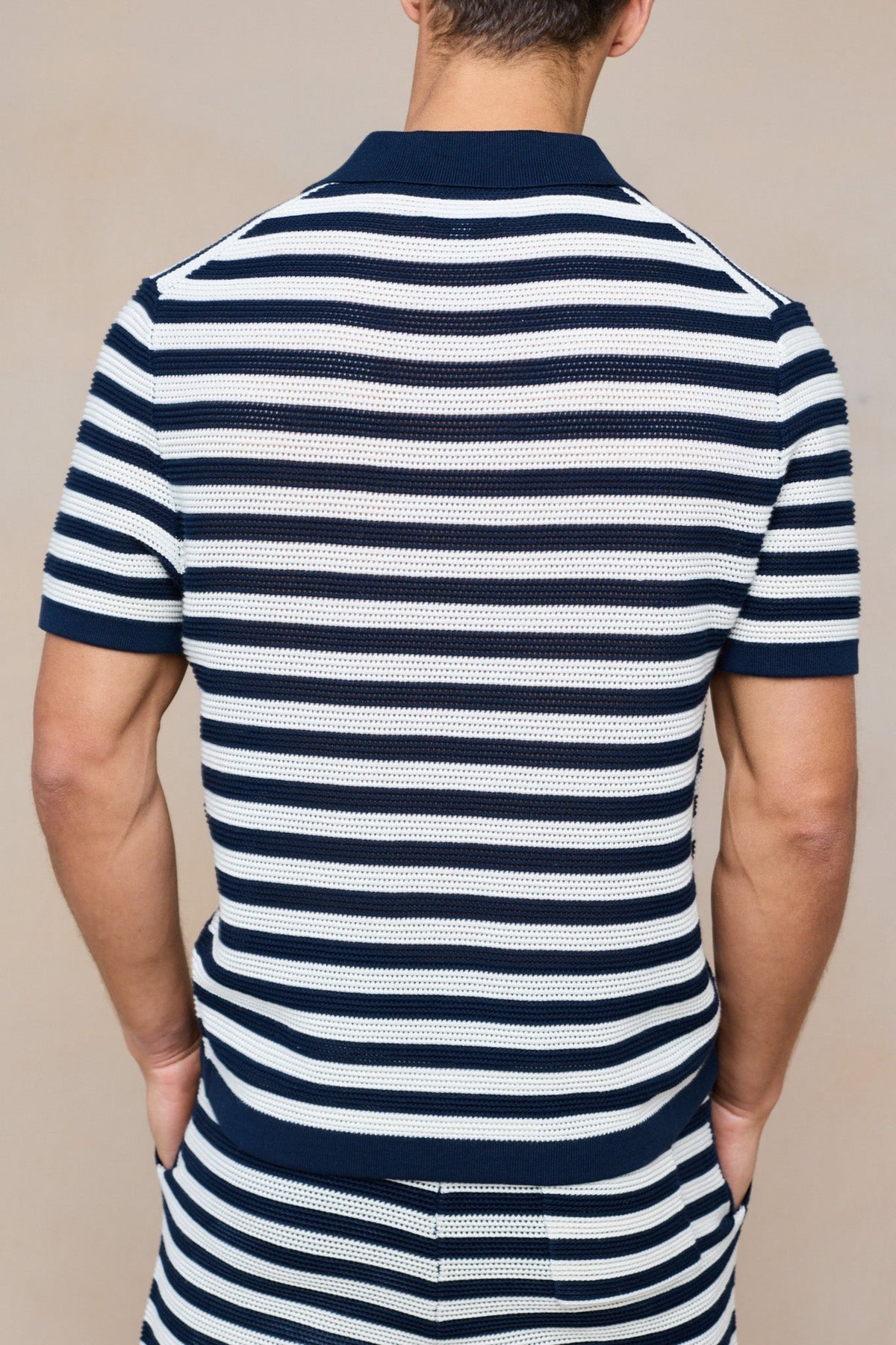 Lattolo Striped Knit Polo Shirt - Navy/Ecru