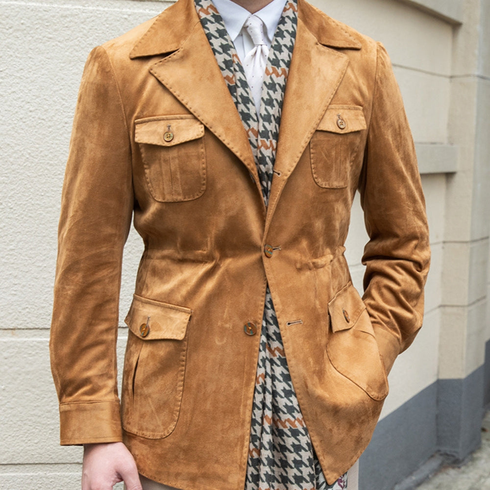 Old Money Italian Slim Fit Velvet Suede Jacket