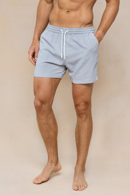 Vittorio Seersucker Swim Short - Black/White