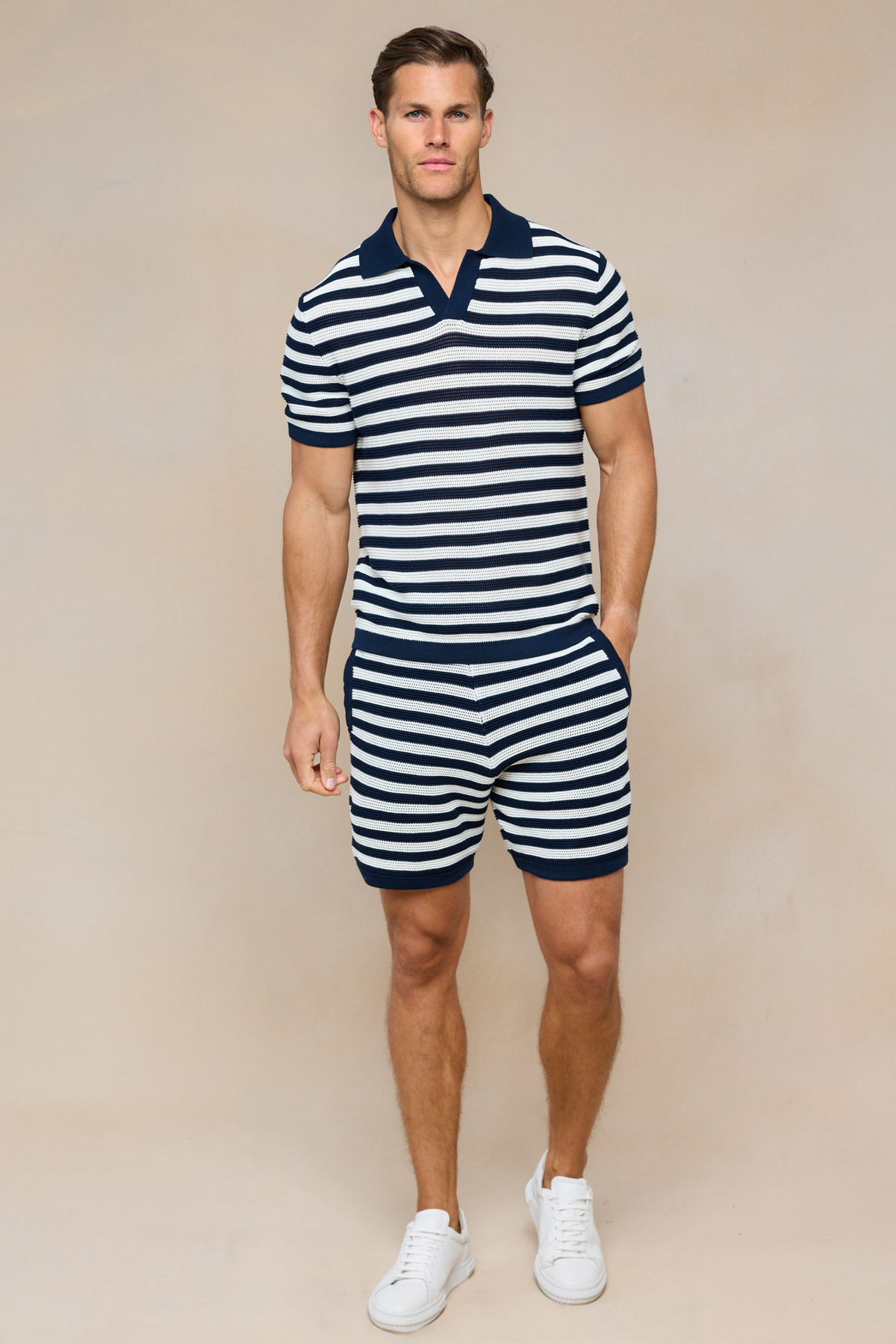 Lattolo Striped Knit Short - Navy/Ecru
