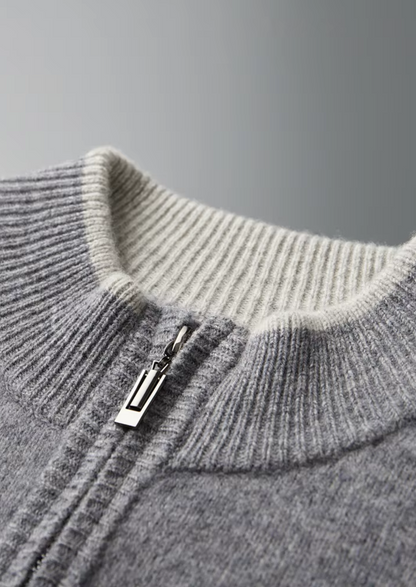 MERINO ZIP TWO-TONE CARDIGAN