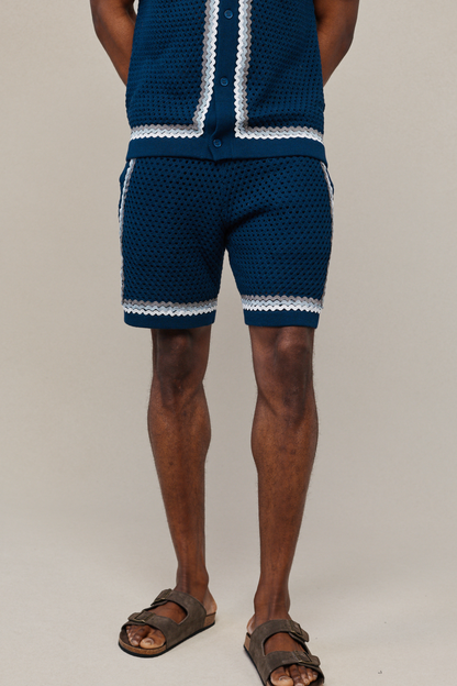 Marconi Crochet Knit Short - Navy