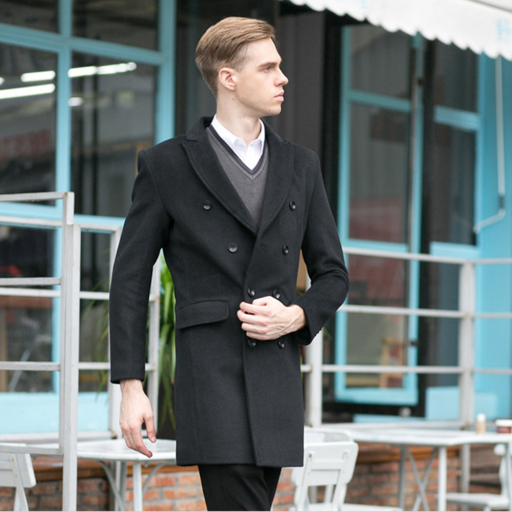 Old Money Mid-Length Double-Breasted Woolen Coat