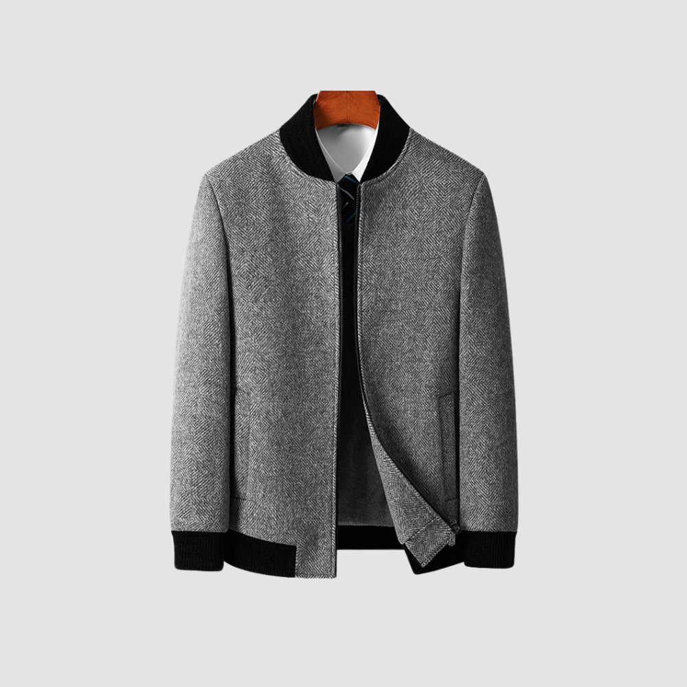Old Money Stand Collar Zipper Woolen Jacket