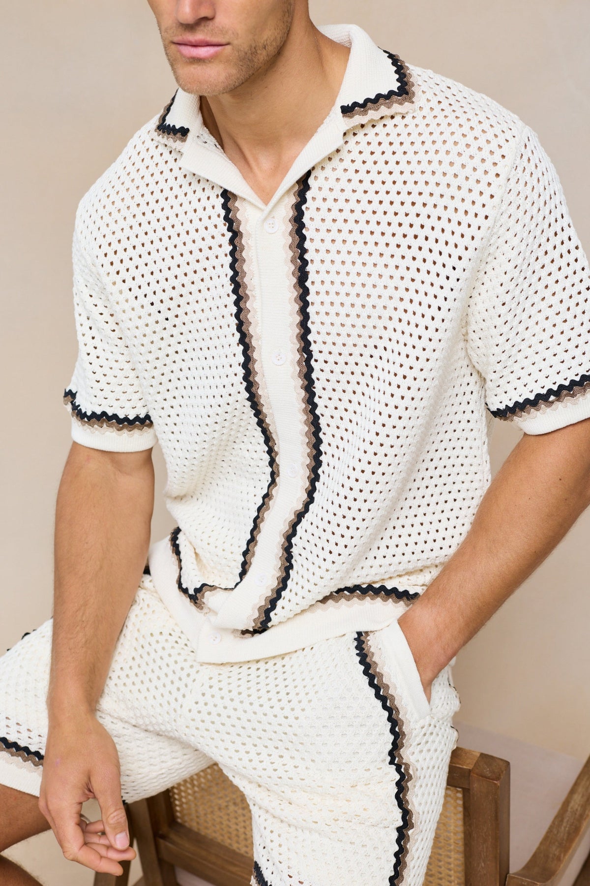 Marconi Crochet Knit Shirt - Ecru