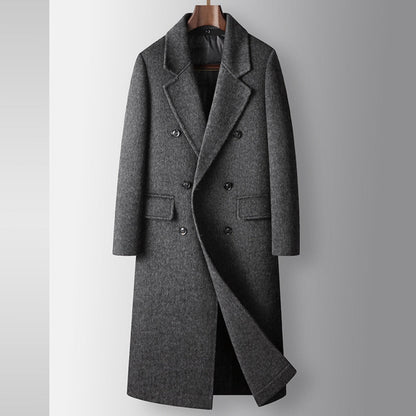 Old Money Double-Breasted Knee-Length Woolen Coat