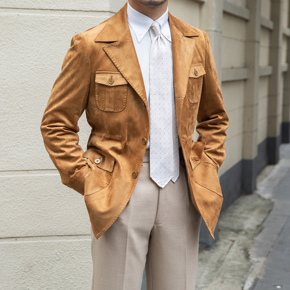 Old Money Italian Slim Fit Velvet Suede Jacket
