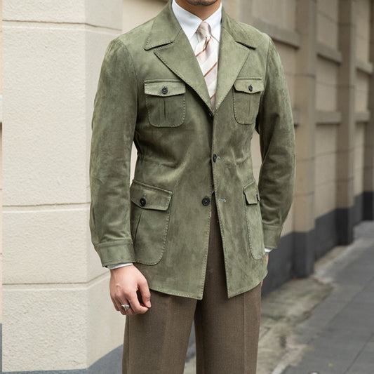 Old Money Italian Slim Fit Velvet Suede Jacket