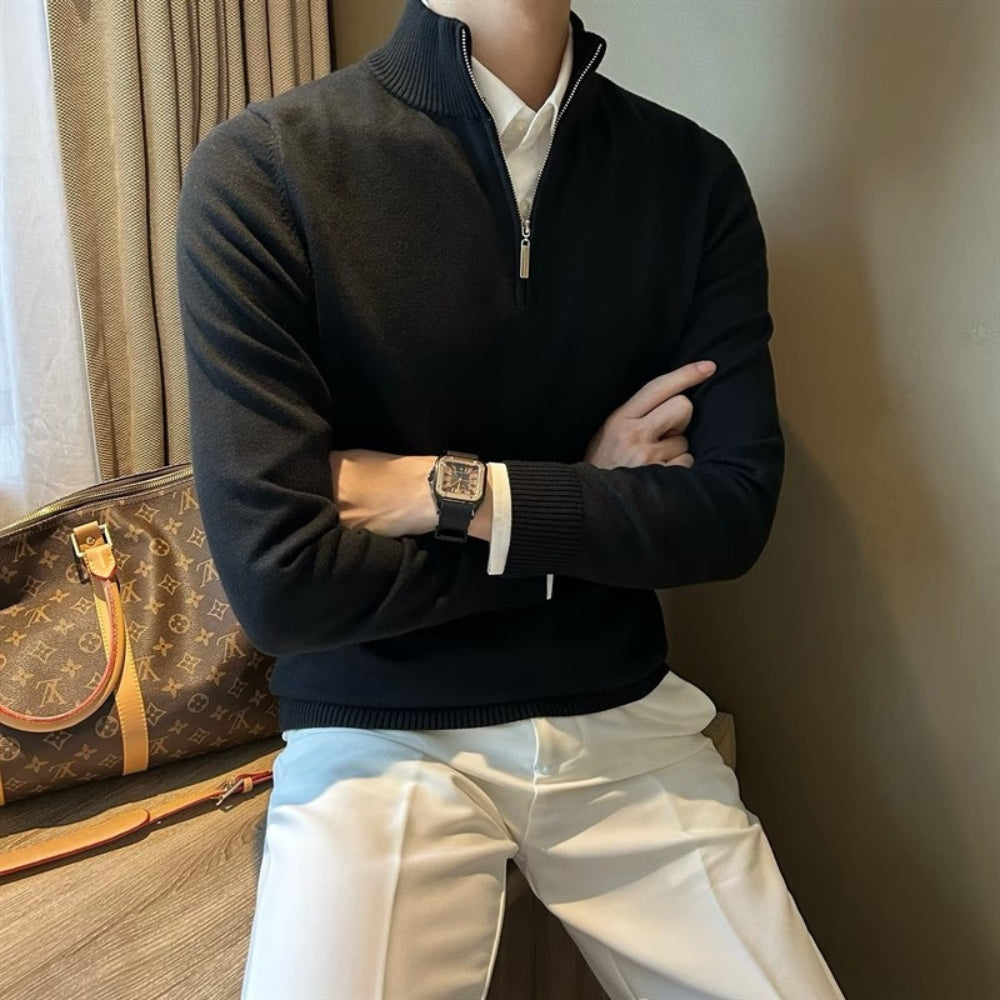 Old Money Half-Turtleneck Zipper Knitted Sweater