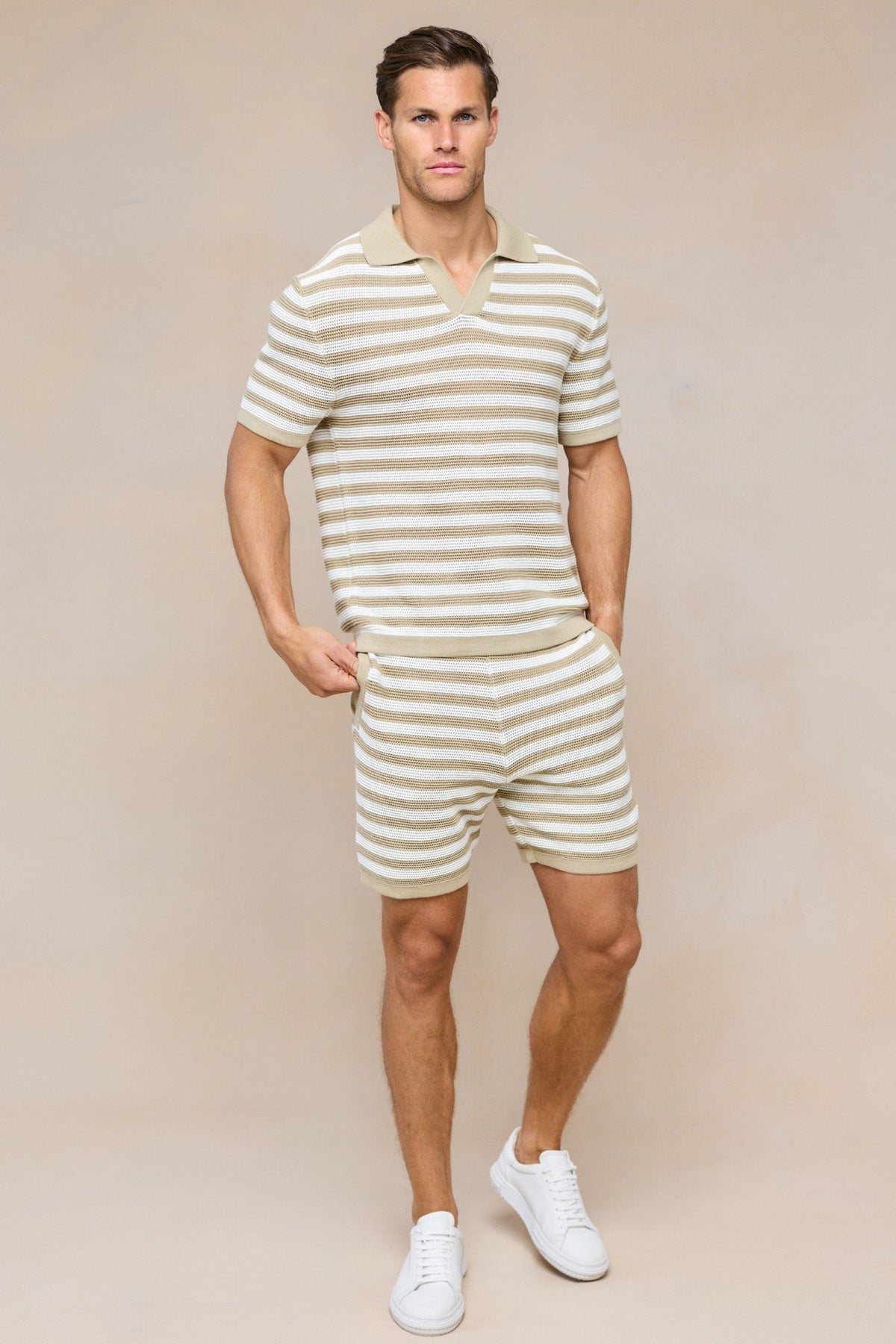 Lattolo Striped Knit Short - Ecru/Beige