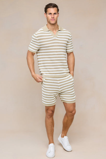 Lattolo Striped Knit Short - Ecru/Beige