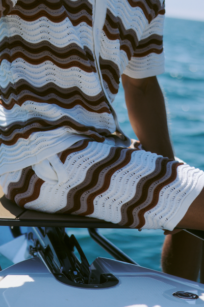 Primavera Crochet Knit Short - Ecru/Brown