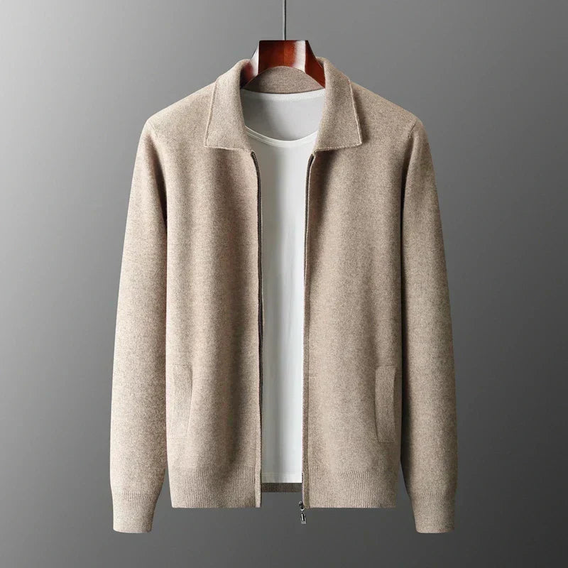 Old Money Men’s Cashmere Knitted Zip-Through Jacket