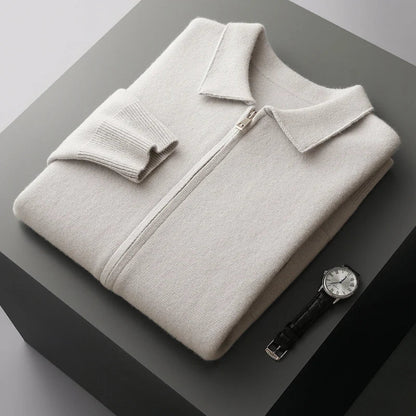 Old Money Men’s Cashmere Knitted Zip-Through Jacket