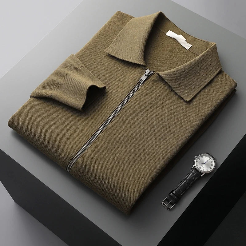 Old Money Men’s Cashmere Knitted Zip-Through Jacket